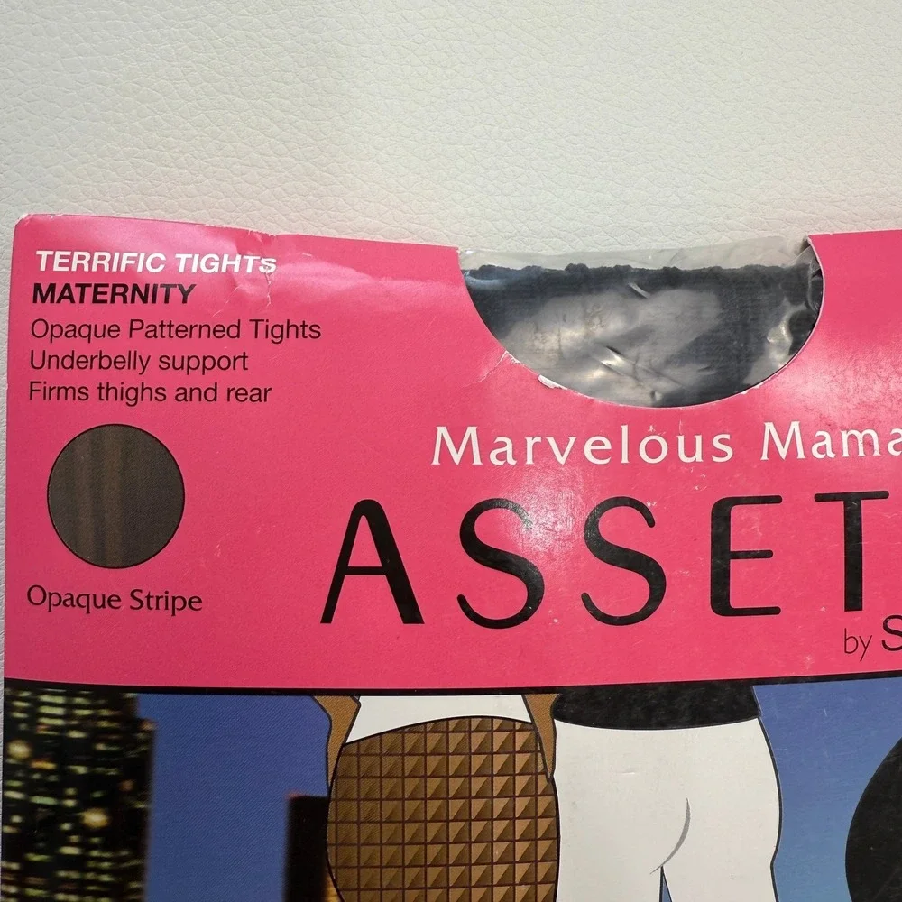 LOT OF 2 Marvelous Mama Spanx Assets‎ Tights Maternity Sz 1 Black Opaque Stripes